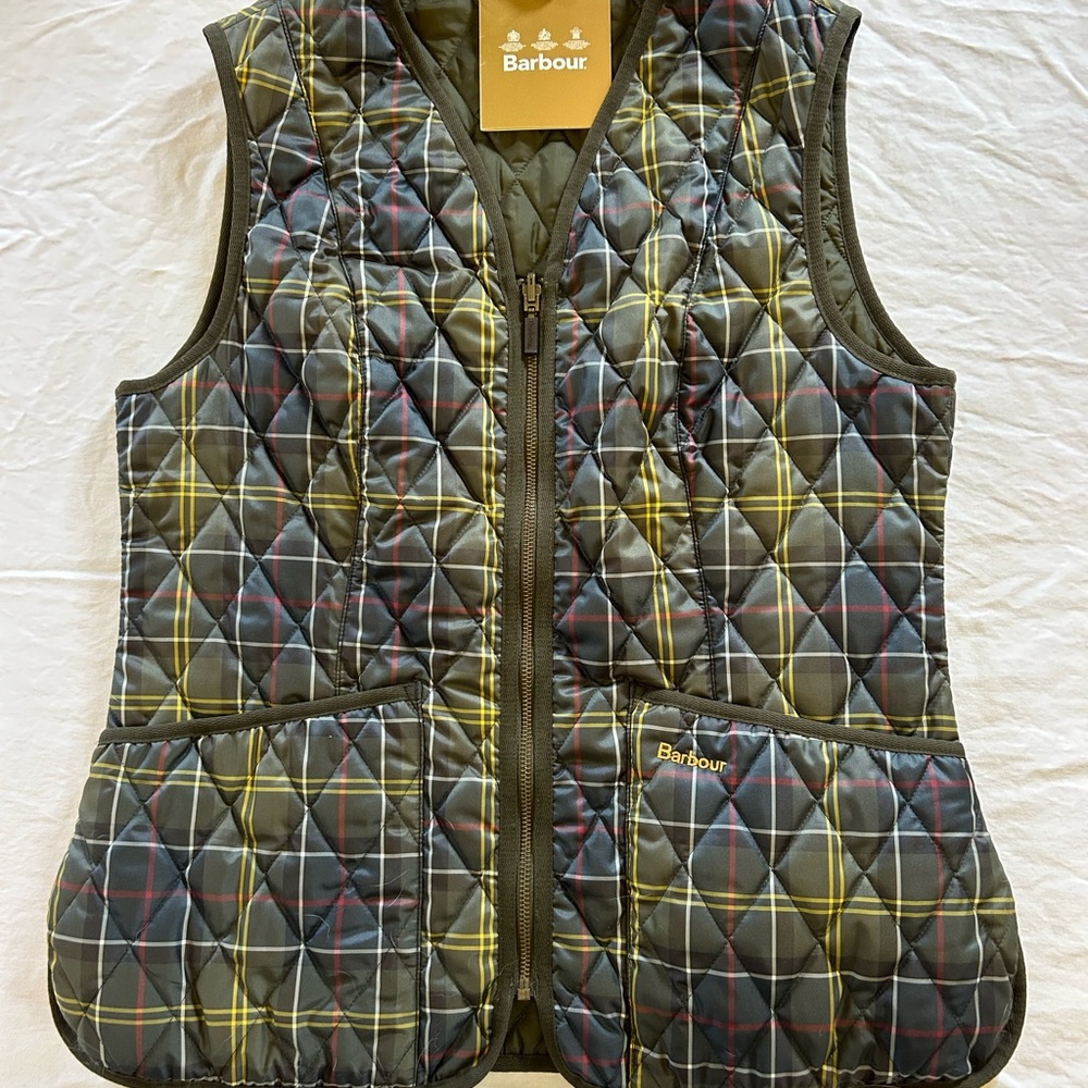 Barbour Women's Quilted Vest in Green and Yellow Plaid size 14